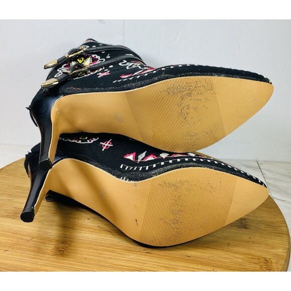 Women's Embroidered Stiletto Ankle Boots, Size 7.5 Soft Fabric Outsole Handmade - Picture 6 of 6